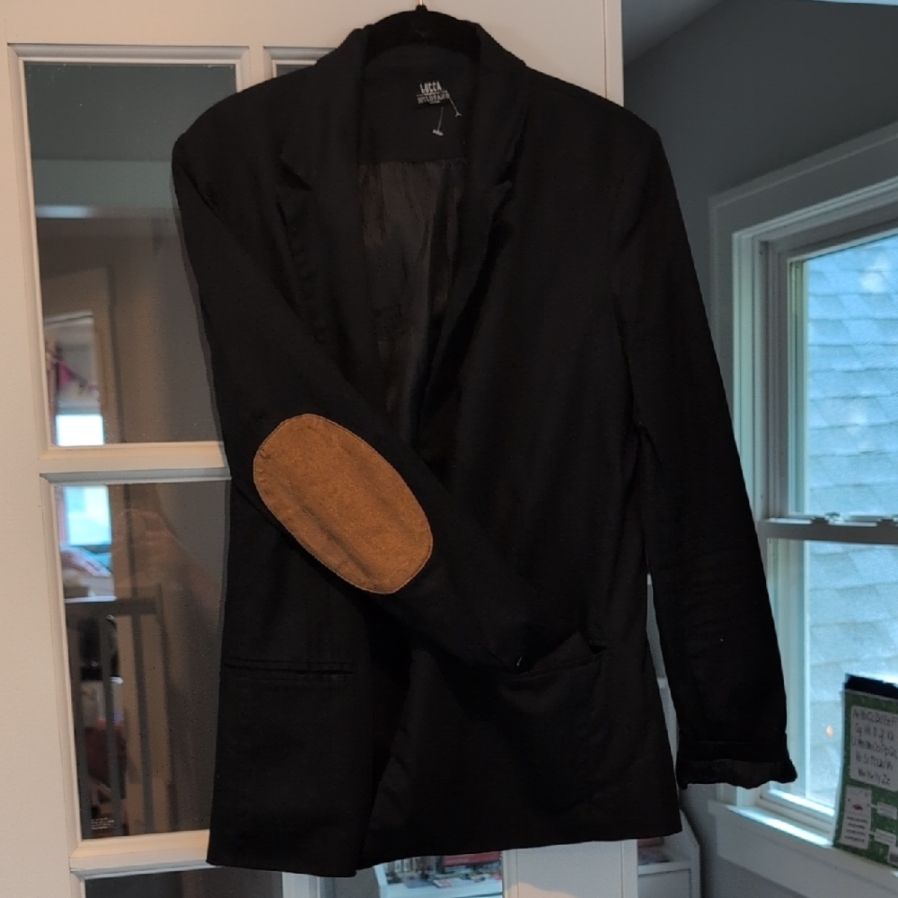 Wildfang Black Blazer with Brown Elbow Patches
